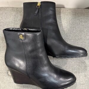 Ralph Lauren Black Wedge Ankle Boots